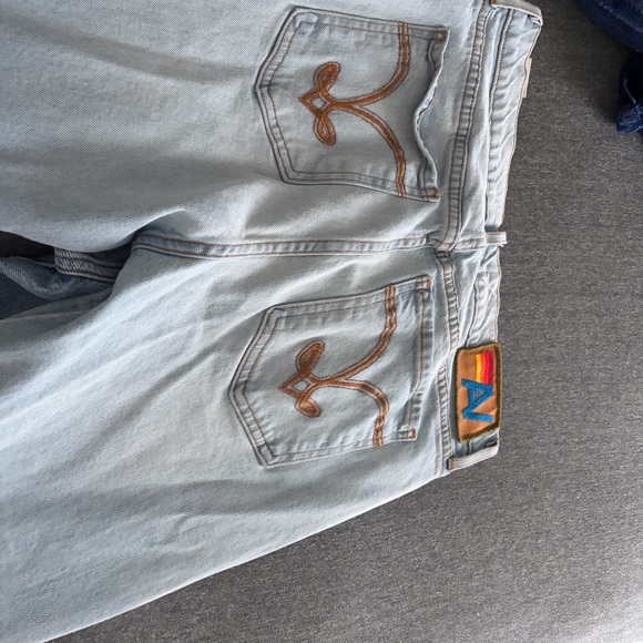 Aviator Nation Denim - Aviator Nation Light Blue Denim Jeans with Tan Stitching